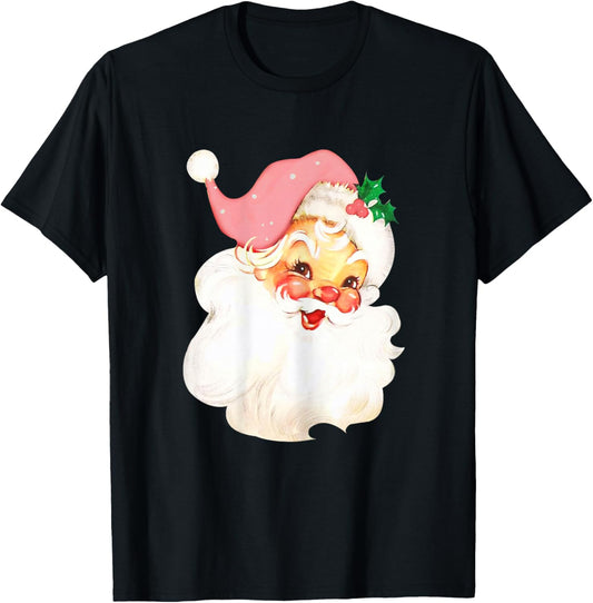 Pink Santa for Girls Christmas Retro Holiday Vintage T-Shirt - T-Shirt | Black