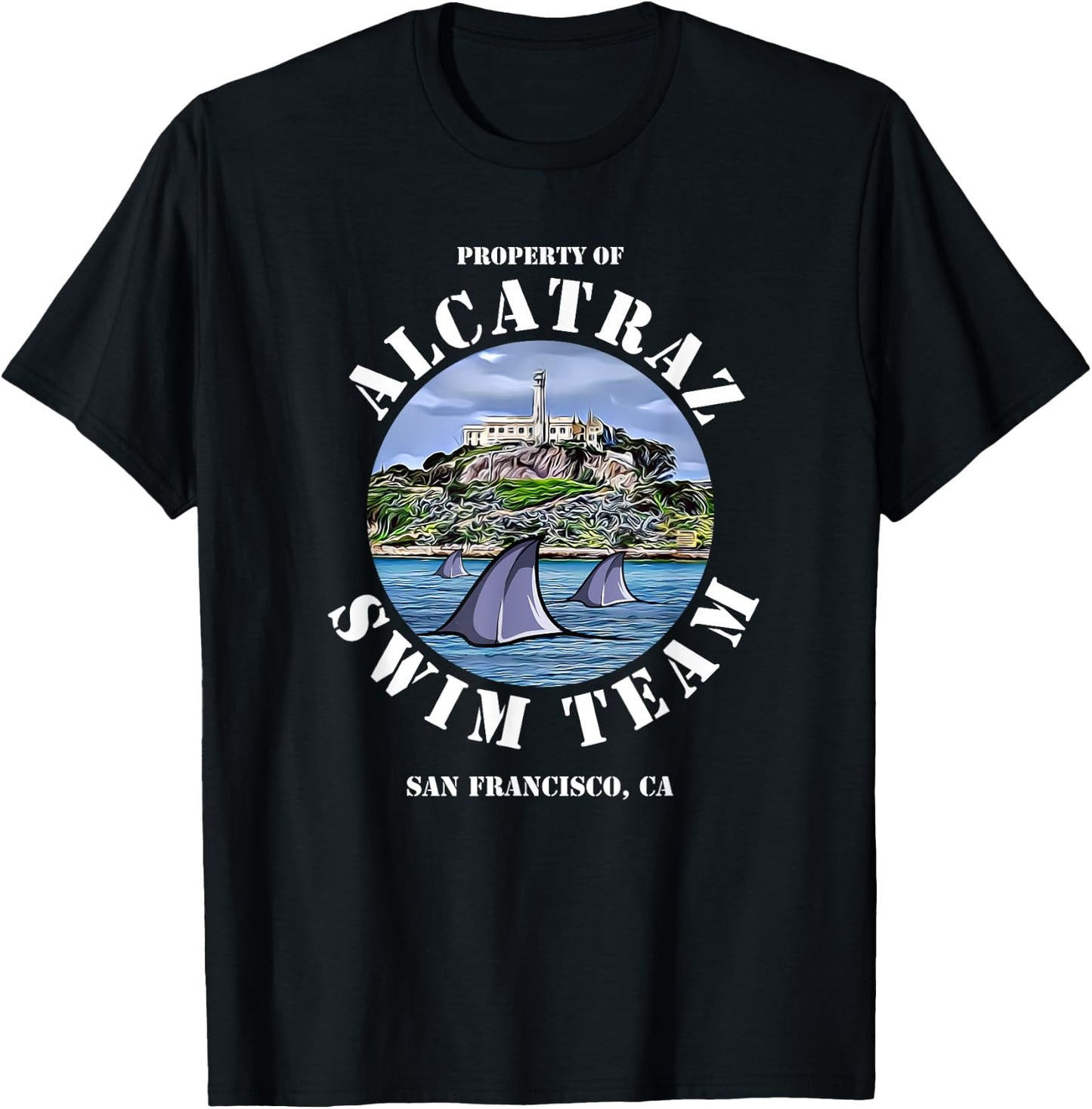 Alcatraz Island Escape Swim Team Shark Apparel T-Shirt - T-Shirt | Black