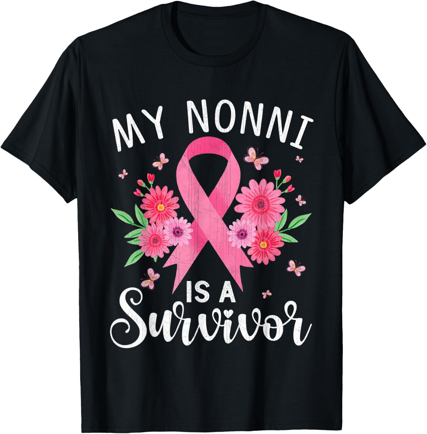 October Breast Cancer Support My Nonni Is A Survivor T-Shirt - T-Shirt | Black