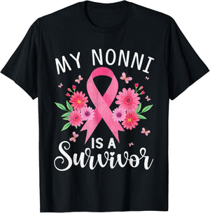 October Breast Cancer Support My Nonni Is A Survivor T-Shirt - T-Shirt | Black