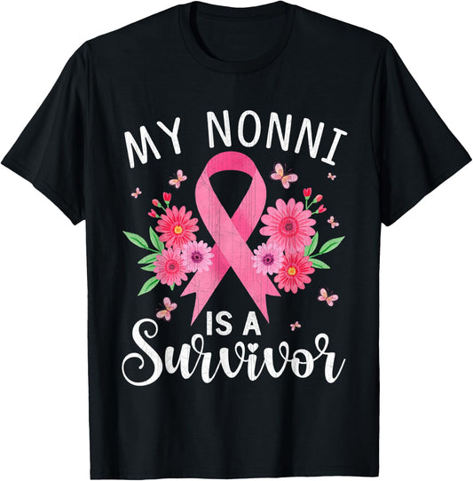 October Breast Cancer Support My Nonni Is A Survivor T-Shirt - T-Shirt | Black
