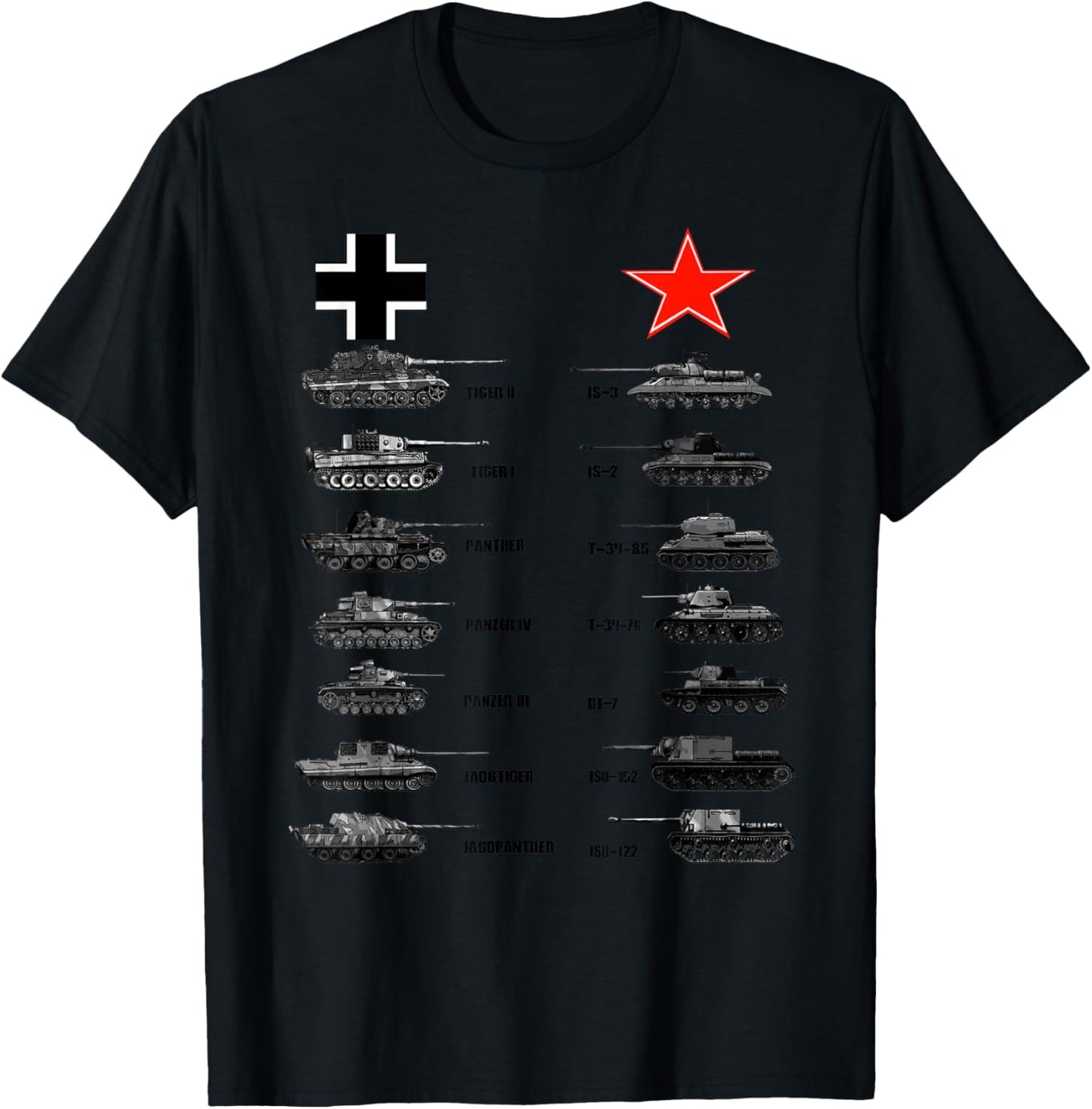 WW2 Tanks German Soviet Tiger I Tiger II IS-3 T-34 T-Shirt - T-Shirt | Black