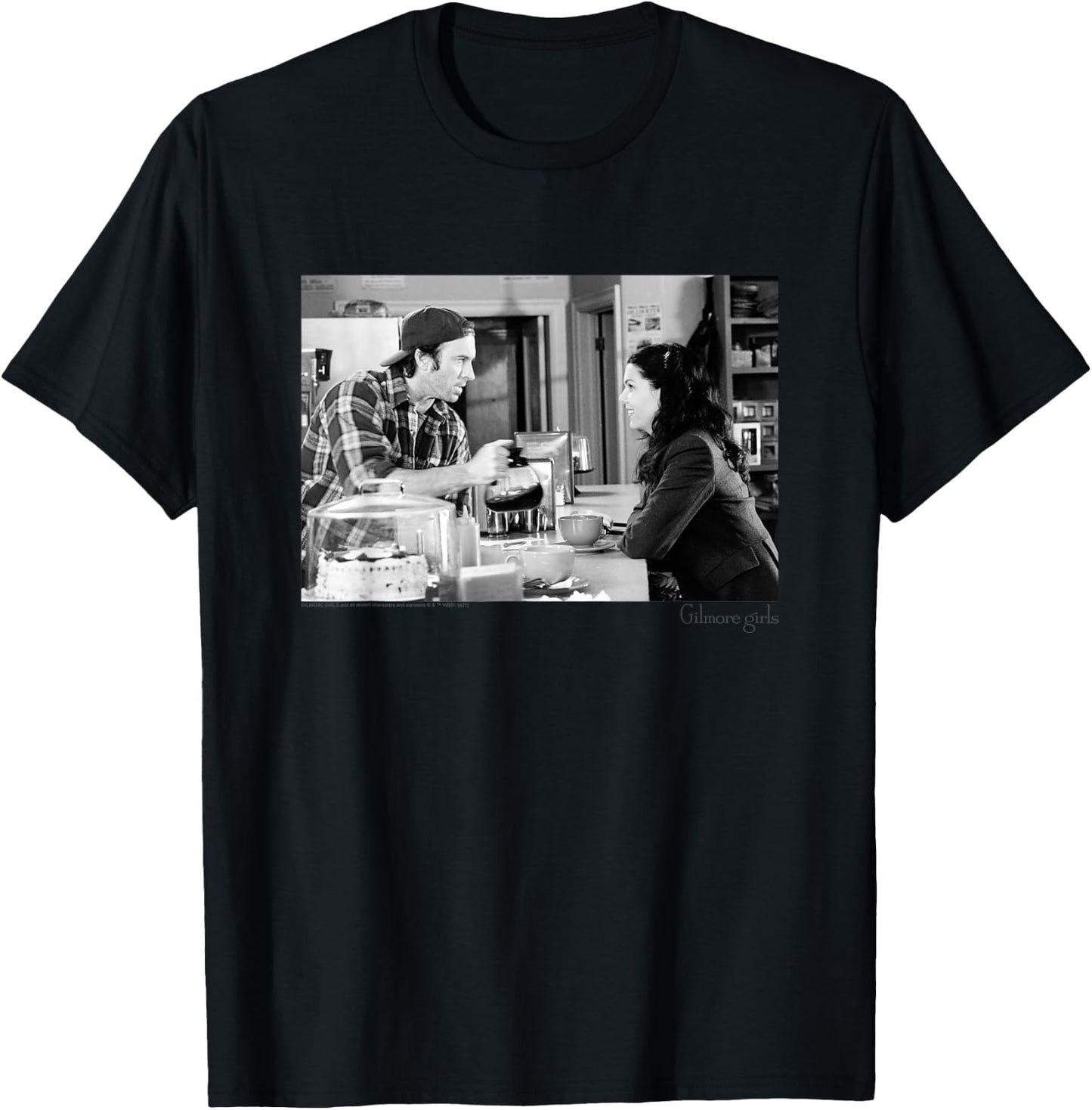 Gilmore Girls Luke Serving Coffee Black & White TV Show T-Shirt - T-Shirt | Black