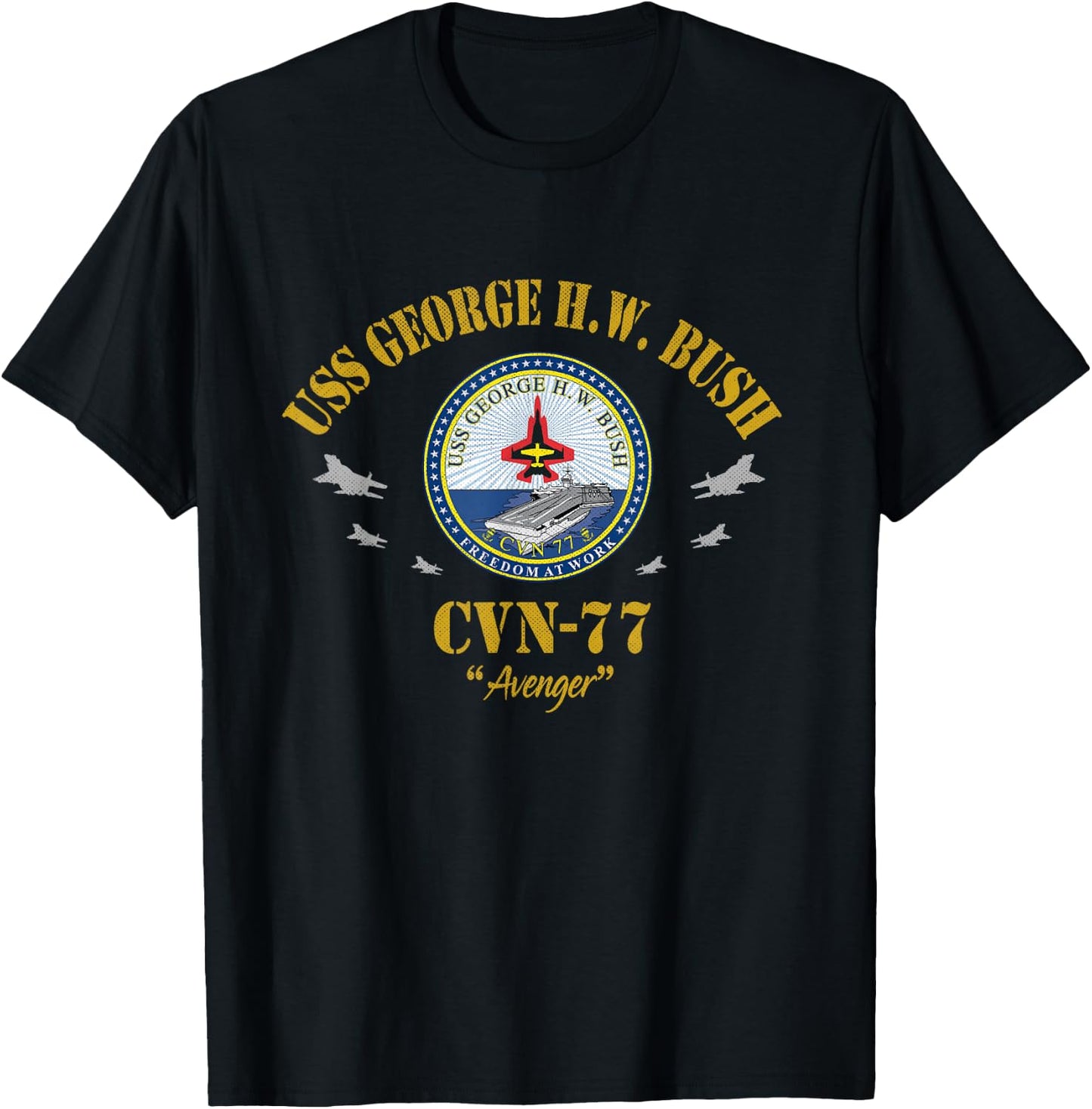 USS George H.W. Bush CVN-77 Aircraft Carrier Veteran Flag T-Shirt - T-Shirt | Black