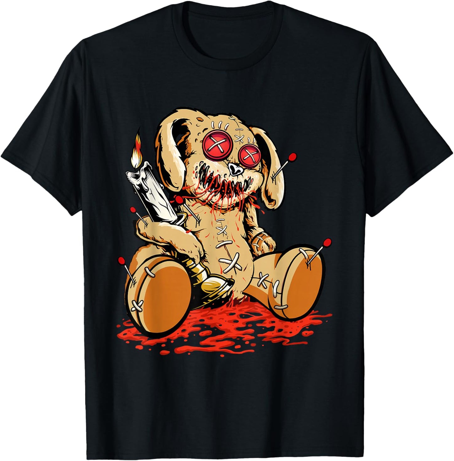 Cute Voodoo Teddy Bear Dolls Scary Acupuncture Creepy T-Shirt - T-Shirt | Black