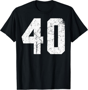 Number #40 White Vintage Varsity Number T-Shirt - T-Shirt | Black