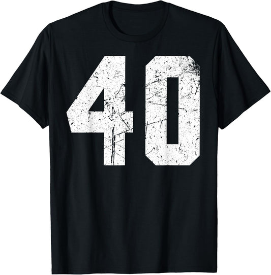 Number #40 White Vintage Varsity Number T-Shirt - T-Shirt | Black