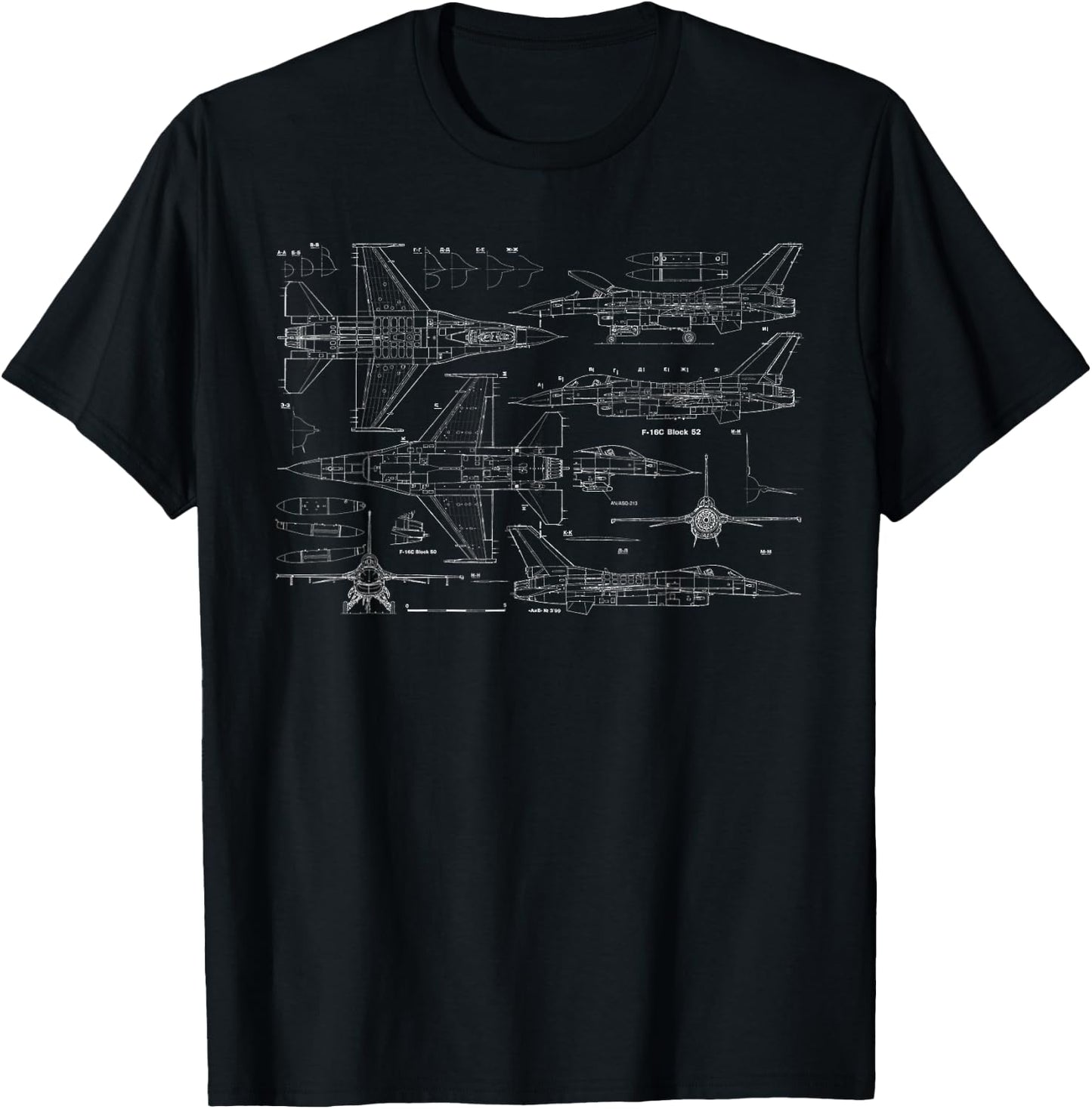 F16 Jet Aircraft Fighter Jet Blueprint Design T-Shirt - T-Shirt | Black