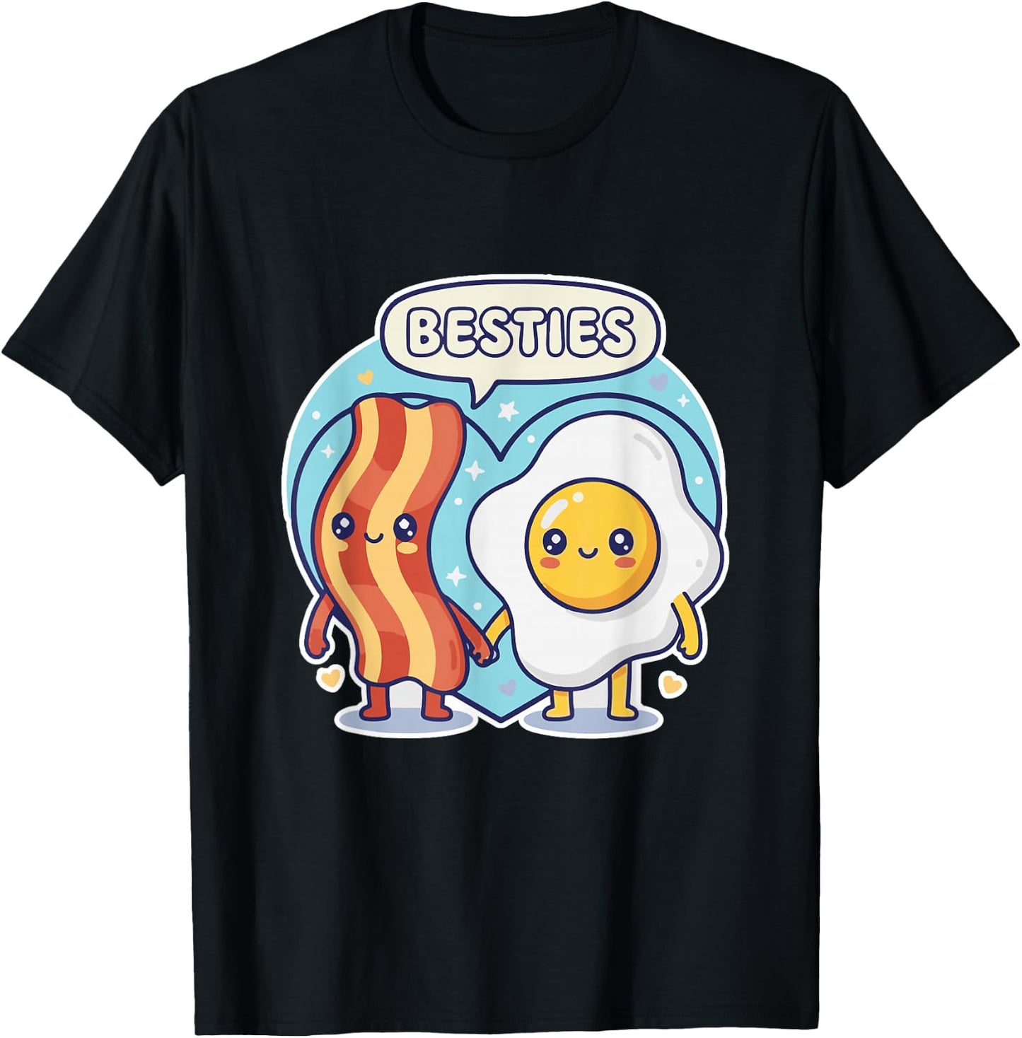 Cute Kawai Bacon Egg Breakfast Besties BFF Friends Couples T-Shirt - T-Shirt | Black