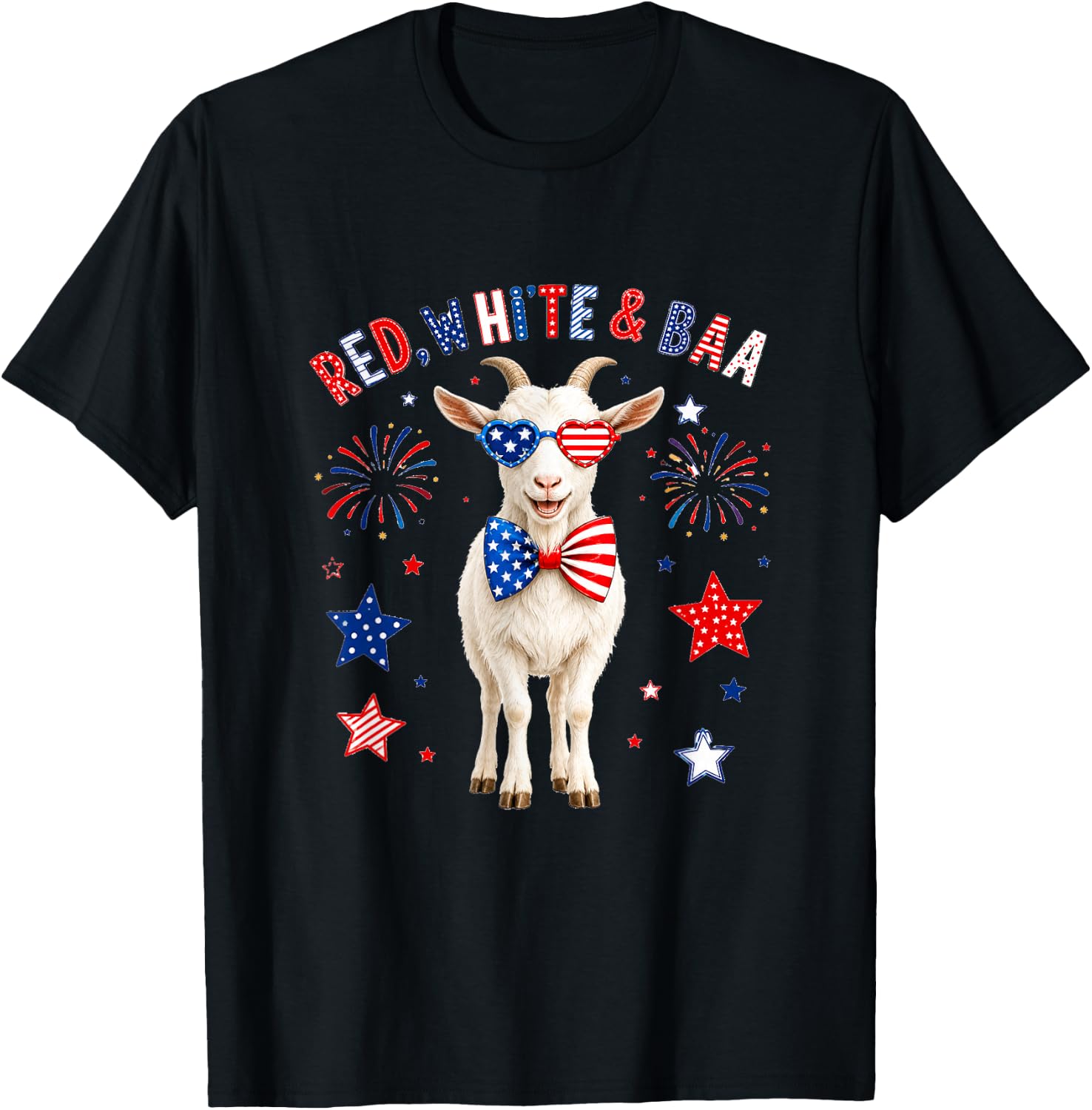 Red White and Goat Sound 4th of July US Flag Funny Farmer T-Shirt - T-Shirt | Black