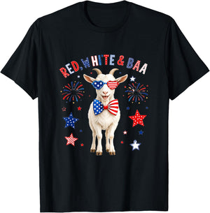 Red White and Goat Sound 4th of July US Flag Funny Farmer T-Shirt - T-Shirt | Black