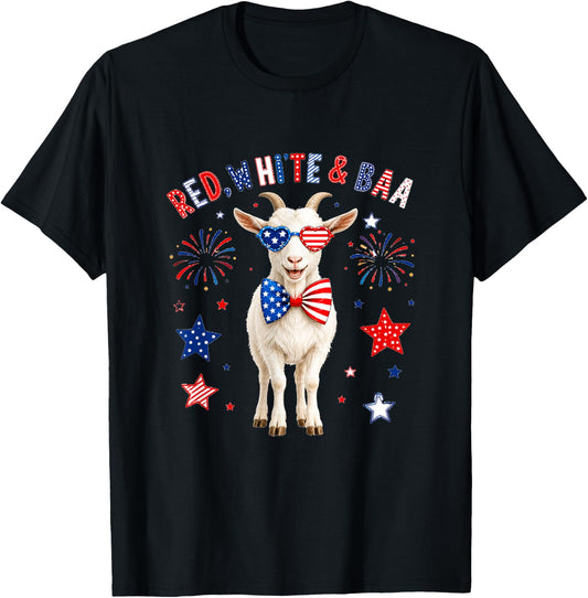 Red White and Goat Sound 4th of July US Flag Funny Farmer T-Shirt - T-Shirt | Black