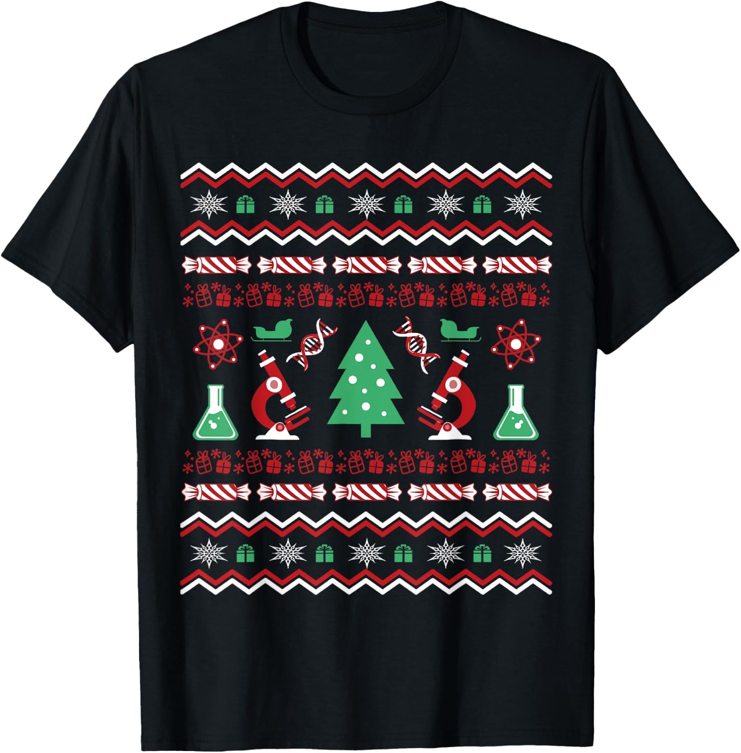 Science Laboratory Ugly Christmas Sweater - DNA Microbiology T-Shirt - T-Shirt | Black