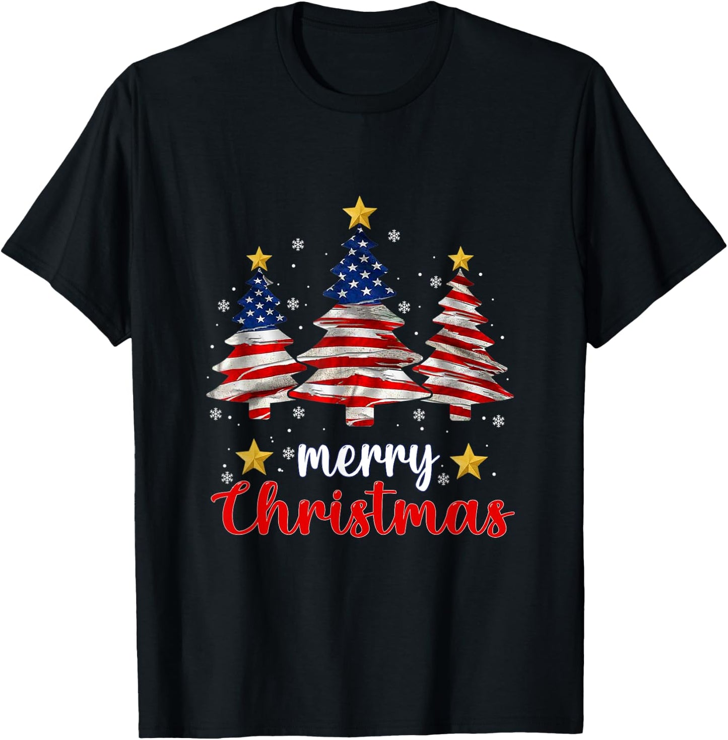 Merry Christmas Tree American Flag Funny US Flag Xmas Pajama T-Shirt - T-Shirt | Black