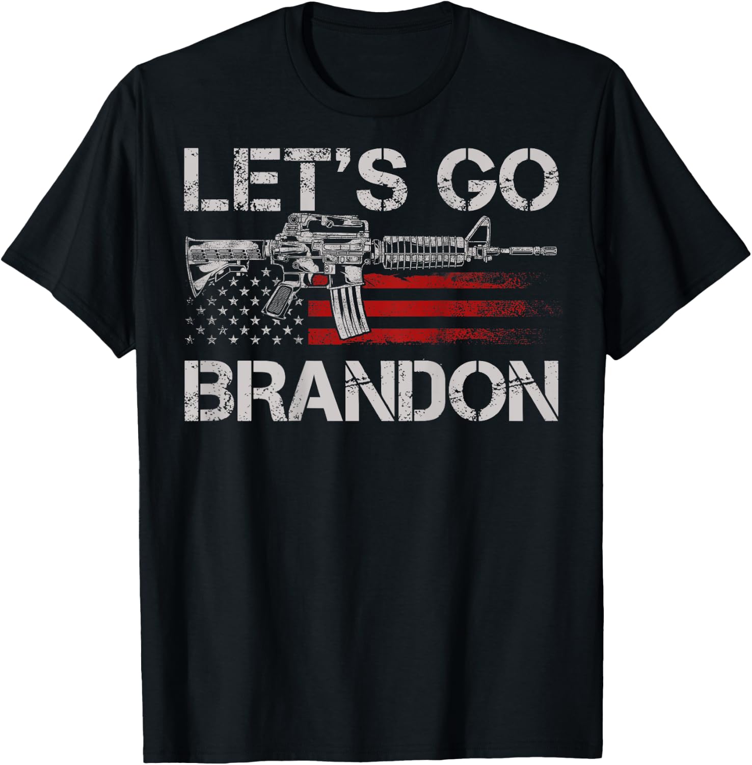 Gun American Flag Patriots Let's Go Brandon (on back) Women Men T-Shirt - T-Shirt | Black