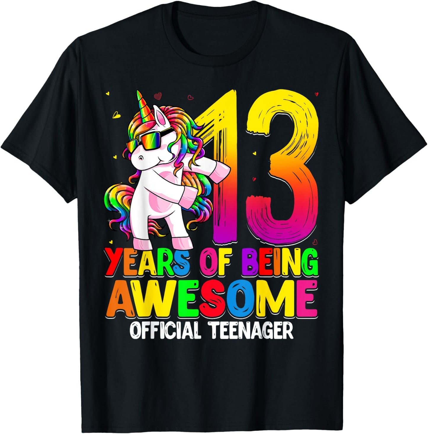 Official Teenager 13th Birthday Unicorn Flossing 13th Bday T-Shirt - T-Shirt | Black