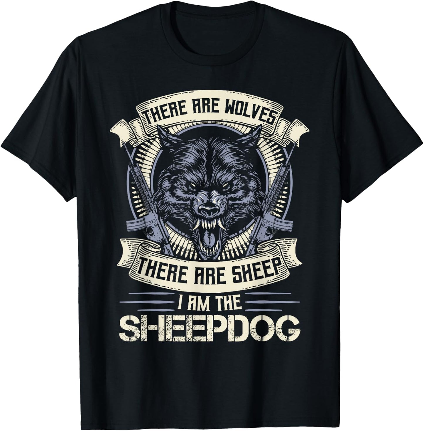 Wolf Biker Shirt Motorcycle I Am The Sheepdog Police T-Shirt - T-Shirt | Black