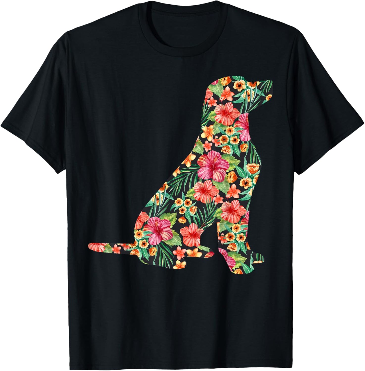 Labrador Flower Funny Dog Silhouette Floral Gifts Women Men T-Shirt - T-Shirt | Black