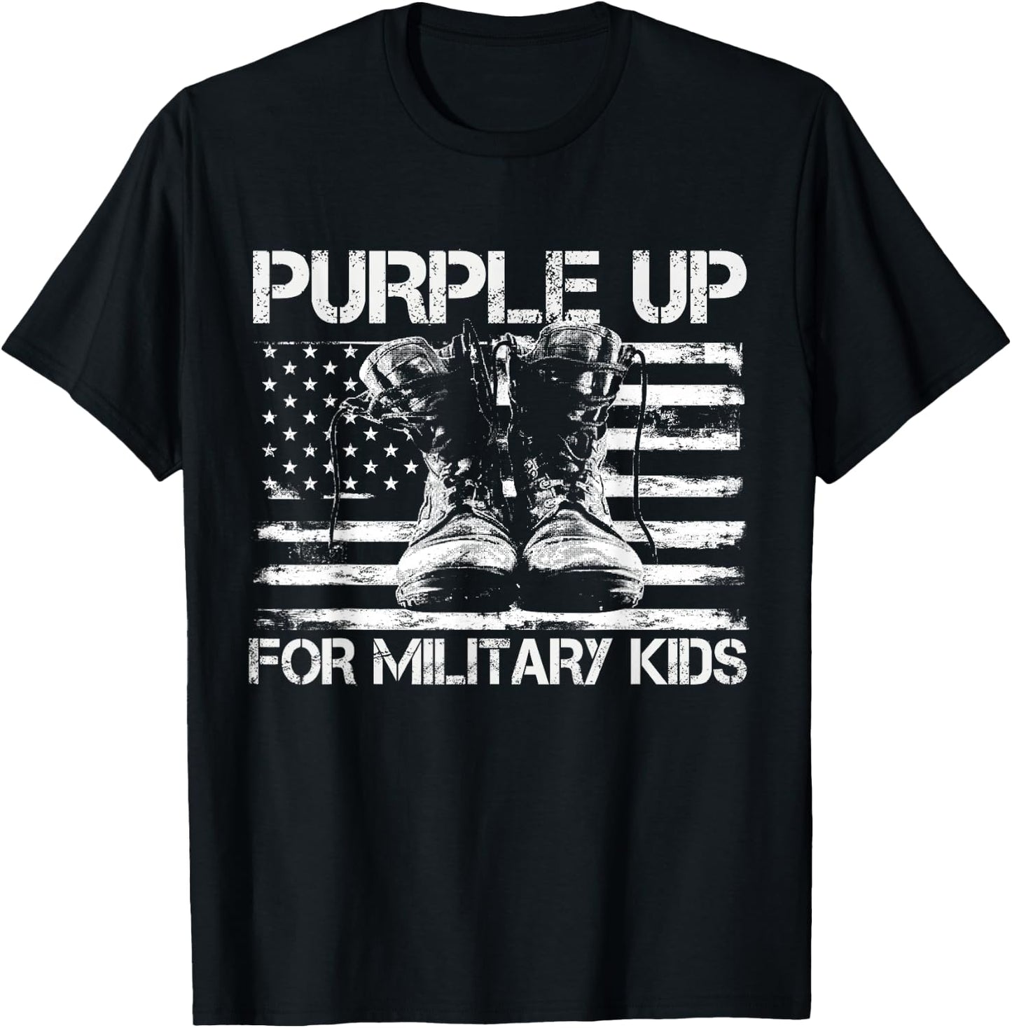 Purple up for Military Kids USA American Flag Military Boots T-Shirt - T-Shirt | Black