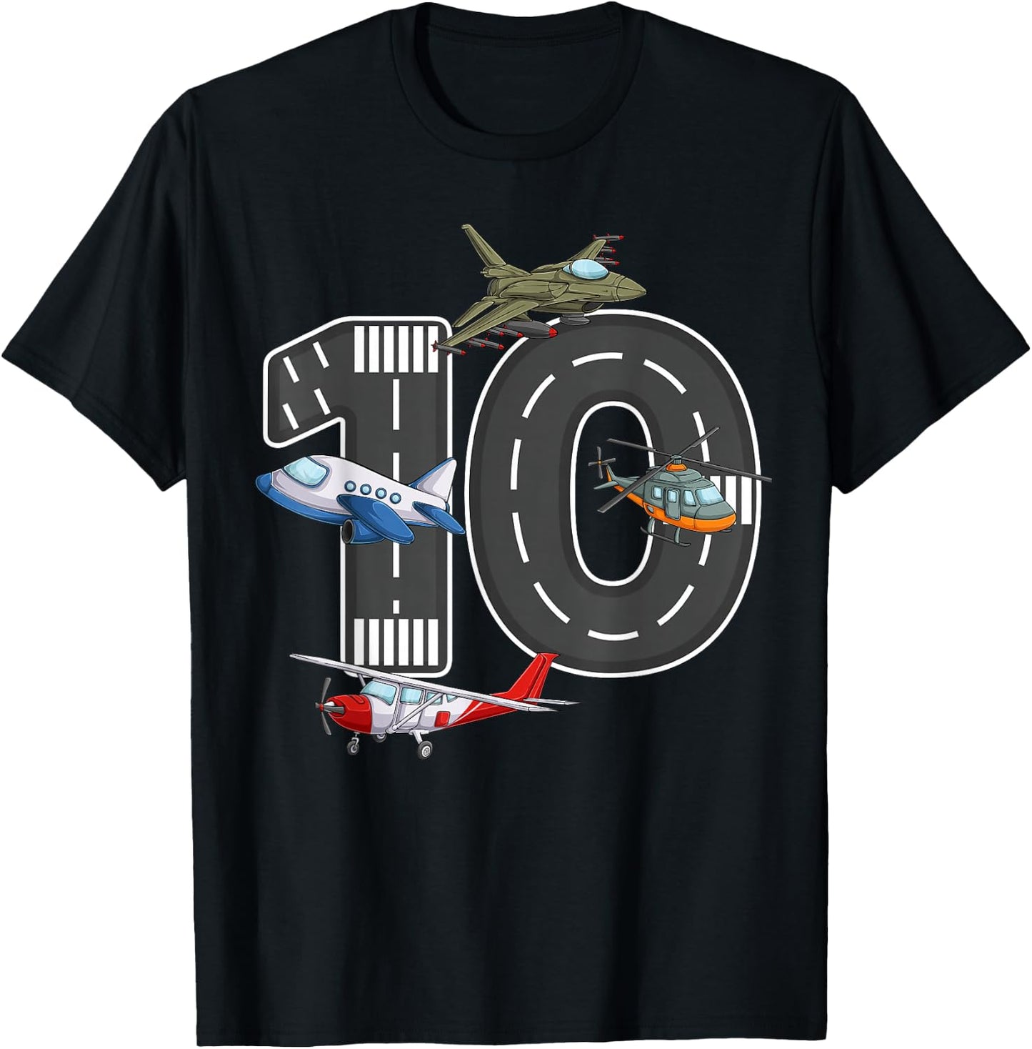 Little Pilot 10th Birthday Party 10 Ten Year Old Airplane T-Shirt - T-Shirt | Black