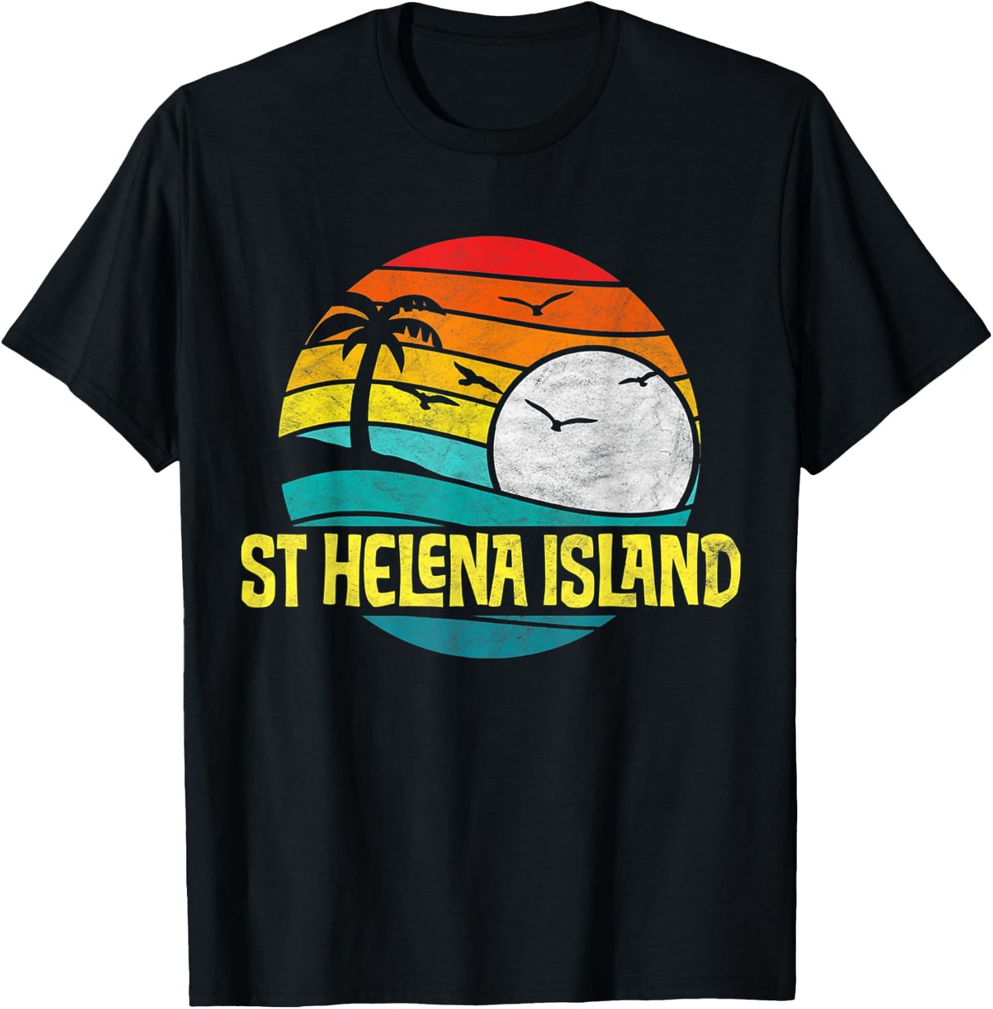 Retro St Helena Island Beach Sun & Surf Eighties Graphic T-Shirt - T-Shirt | Black