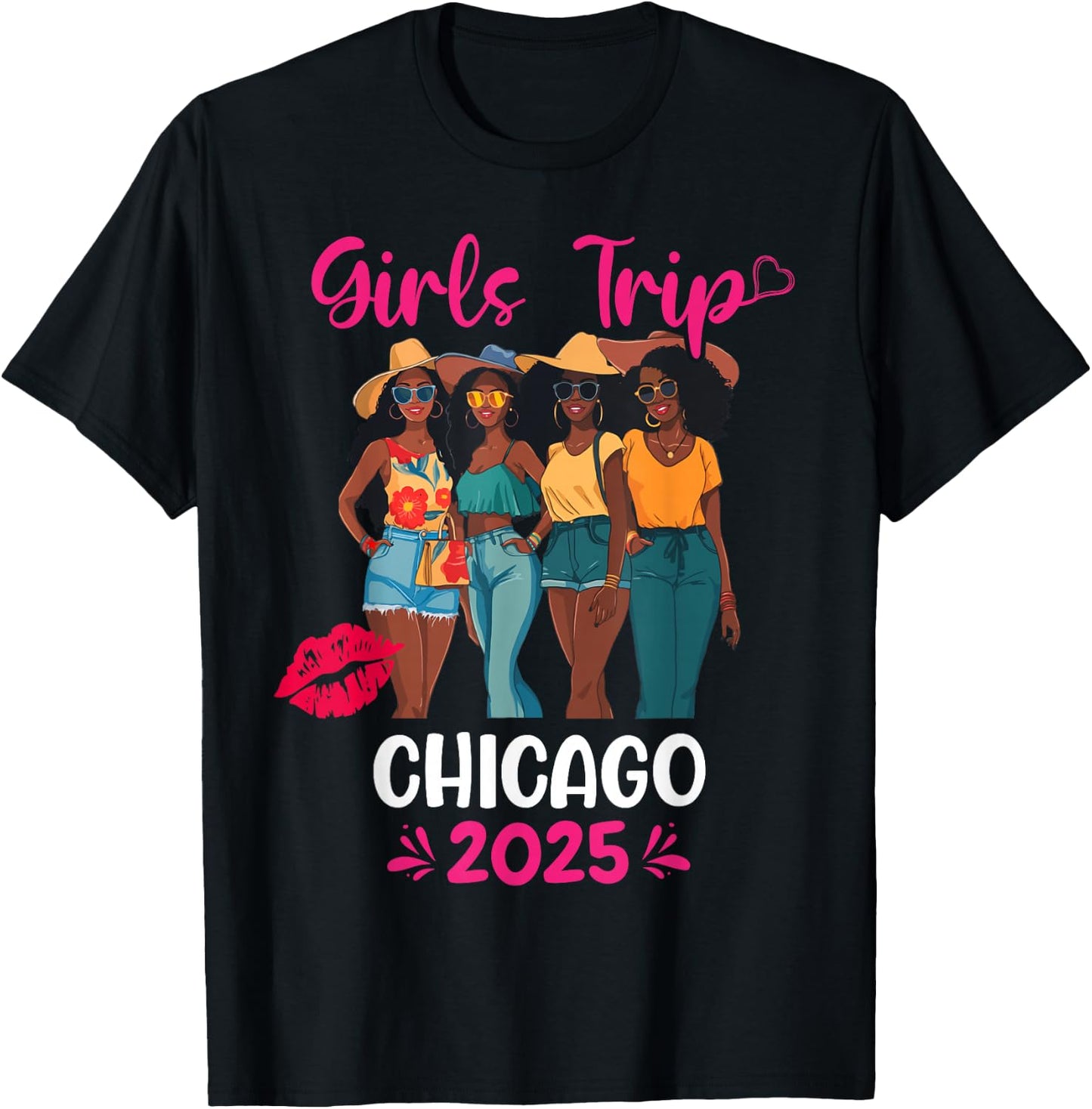 Black Girls Trip Chicago 2025 Vacation Matching T-Shirt - T-Shirt | Black
