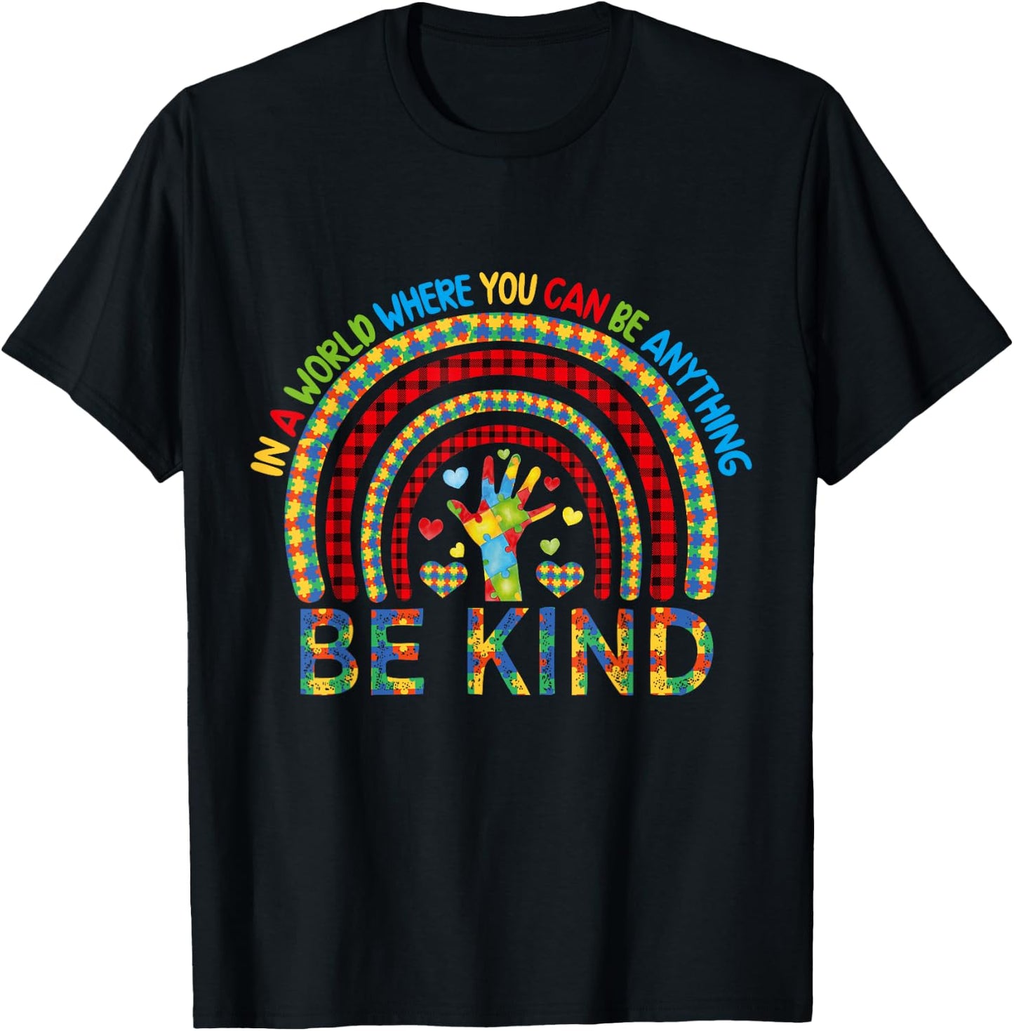 Kindness Autism Awareness Rainbow World Autism Awareness Day T-Shirt - T-Shirt | Black