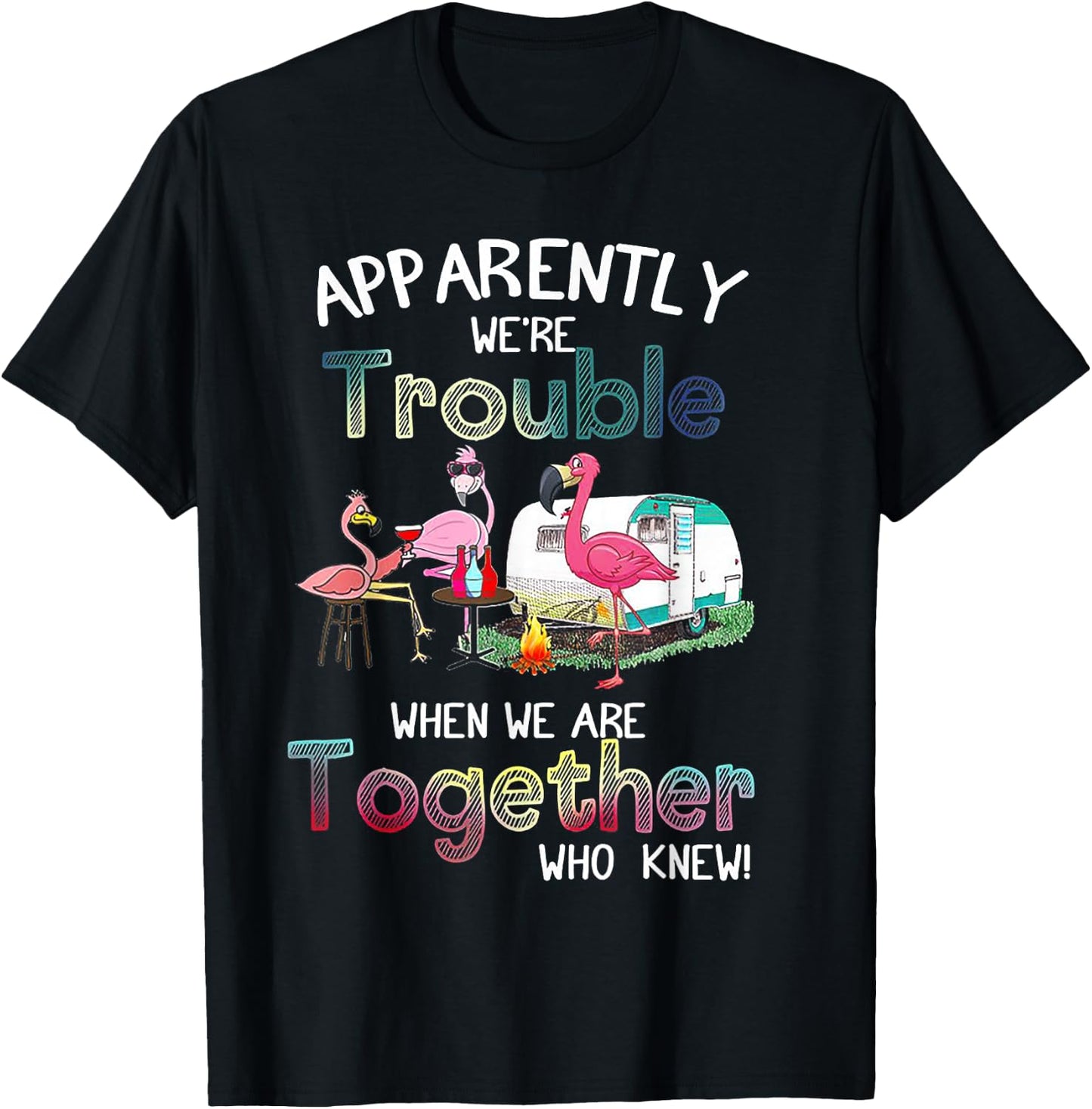Apparently We're Trouble Flamingo Party Camping T-Shirt - T-Shirt | Black