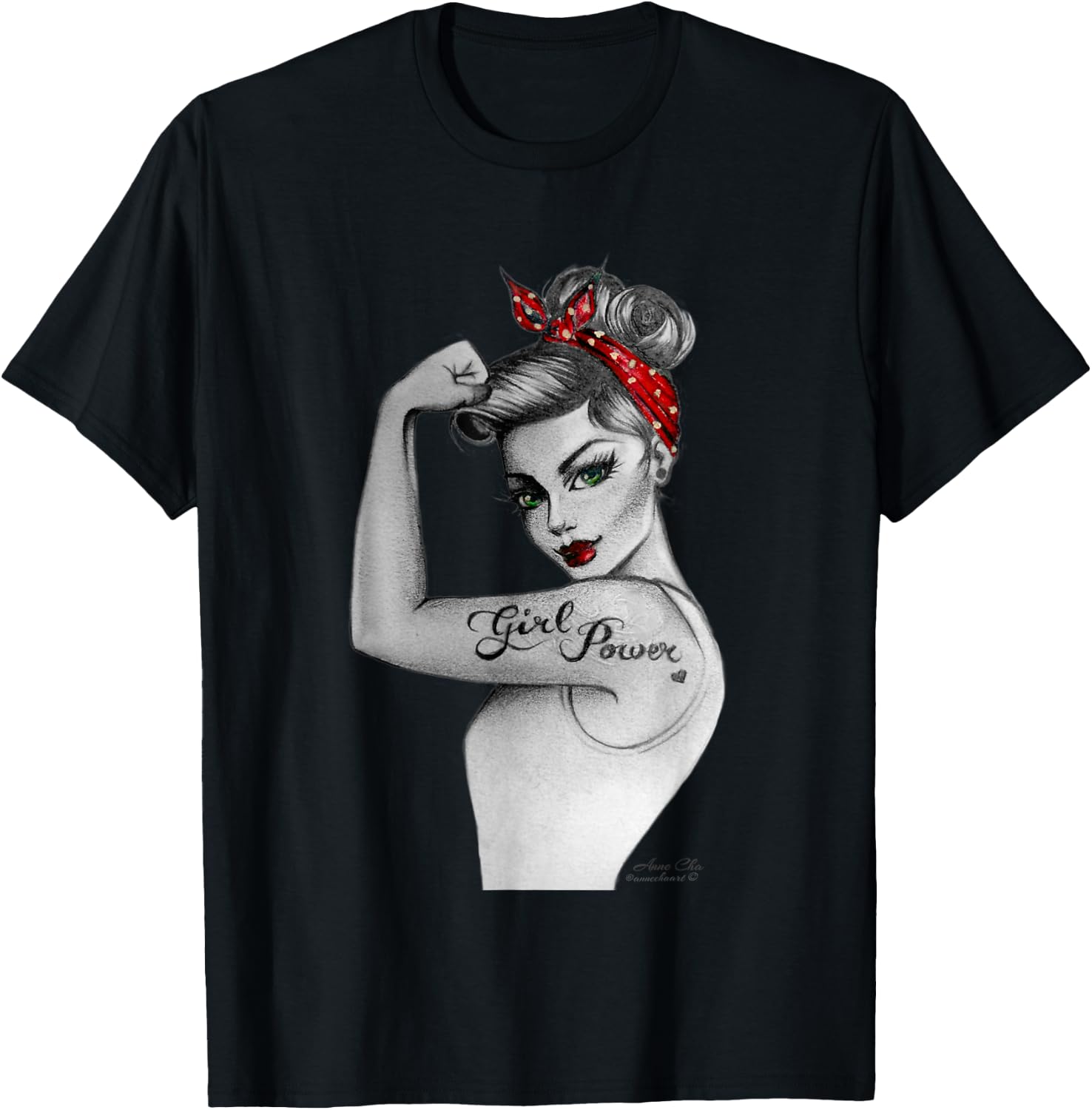 Girl Power Feminist Art Retro Rosie Riveter Style by AnneCha T-Shirt - T-Shirt | Black