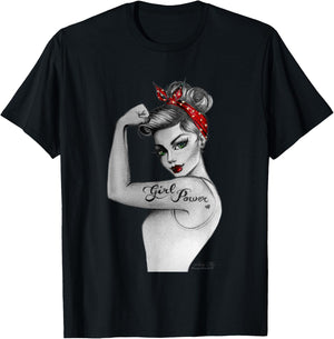 Girl Power Feminist Art Retro Rosie Riveter Style by AnneCha T-Shirt - T-Shirt | Black