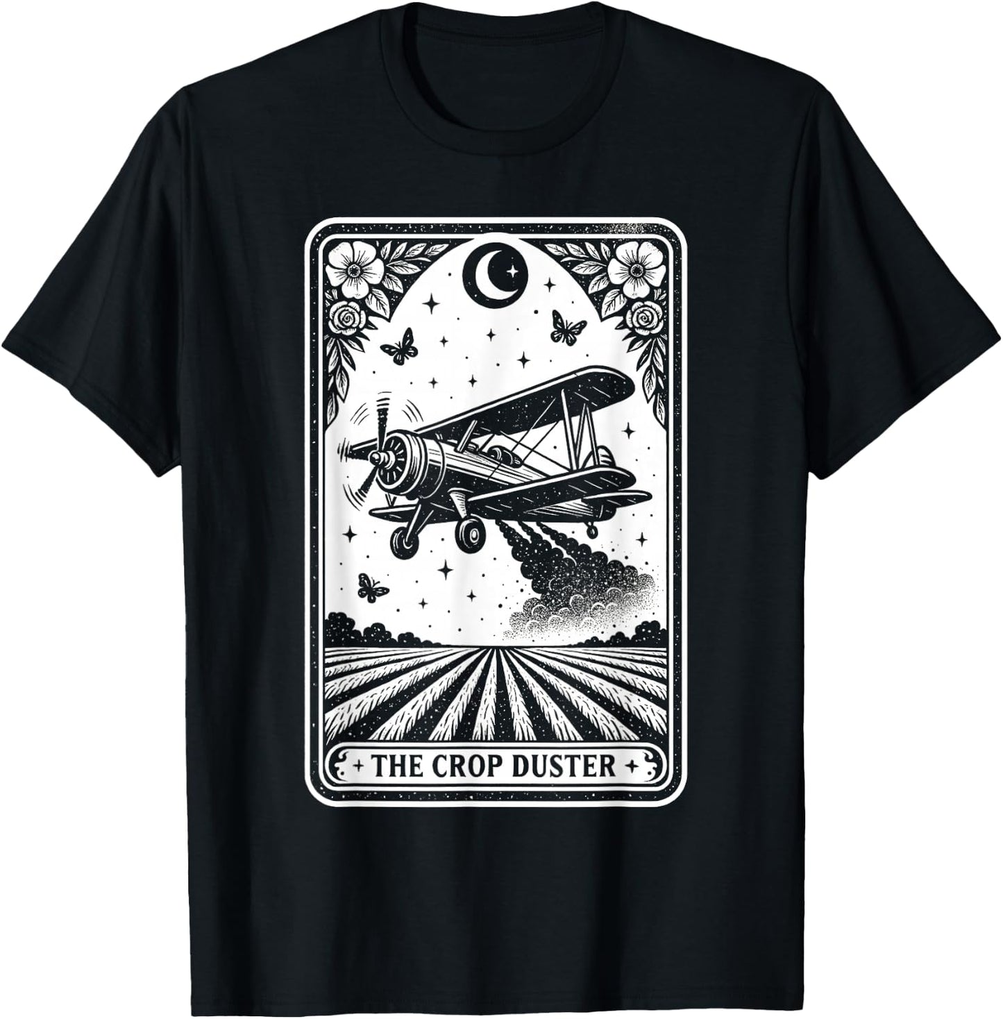 Crop Duster Airplane Tarot Card Vintage Flying Plane Art T-Shirt - T-Shirt | Black