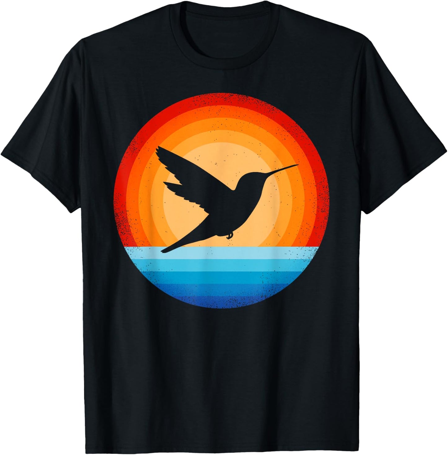 Hummingbird Retro Vintage 70s Sunset Bird Lovers Men Women T-Shirt - T-Shirt | Black