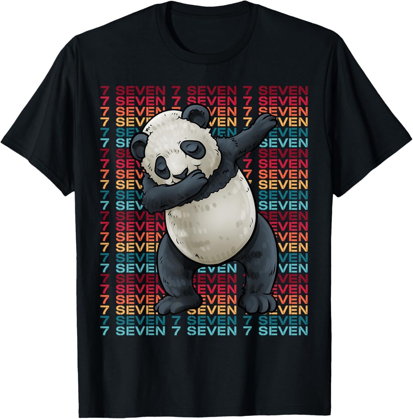 7 Years Old Panda Dabbing 7th Birthday Panda Party T-Shirt - T-Shirt | Black