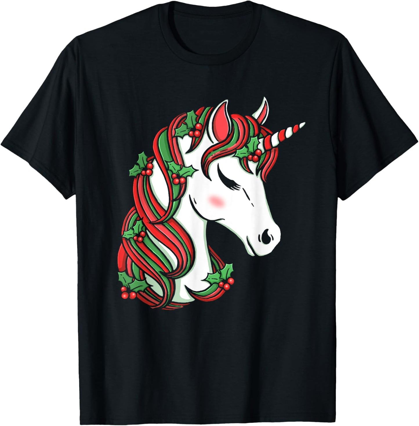 Cute Candy Cane Unicorn Christmas Matching Top T-Shirt - T-Shirt | Black