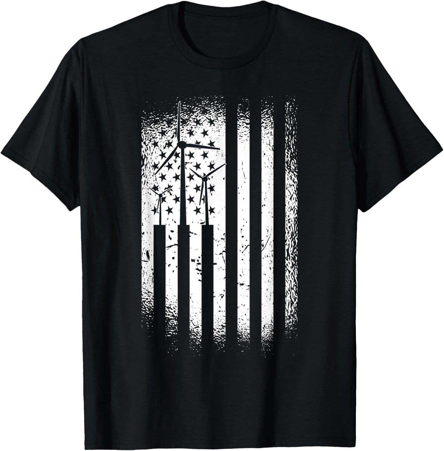 American US Flag Wind Turbine T-Shirt - T-Shirt | Black