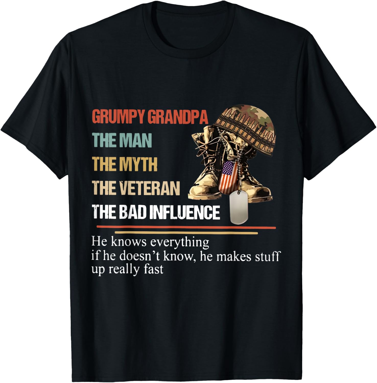 Grumpy Grandpa The Man The Myth The Veteran T-Shirt - T-Shirt | Black