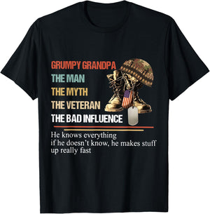 Grumpy Grandpa The Man The Myth The Veteran T-Shirt - T-Shirt | Black