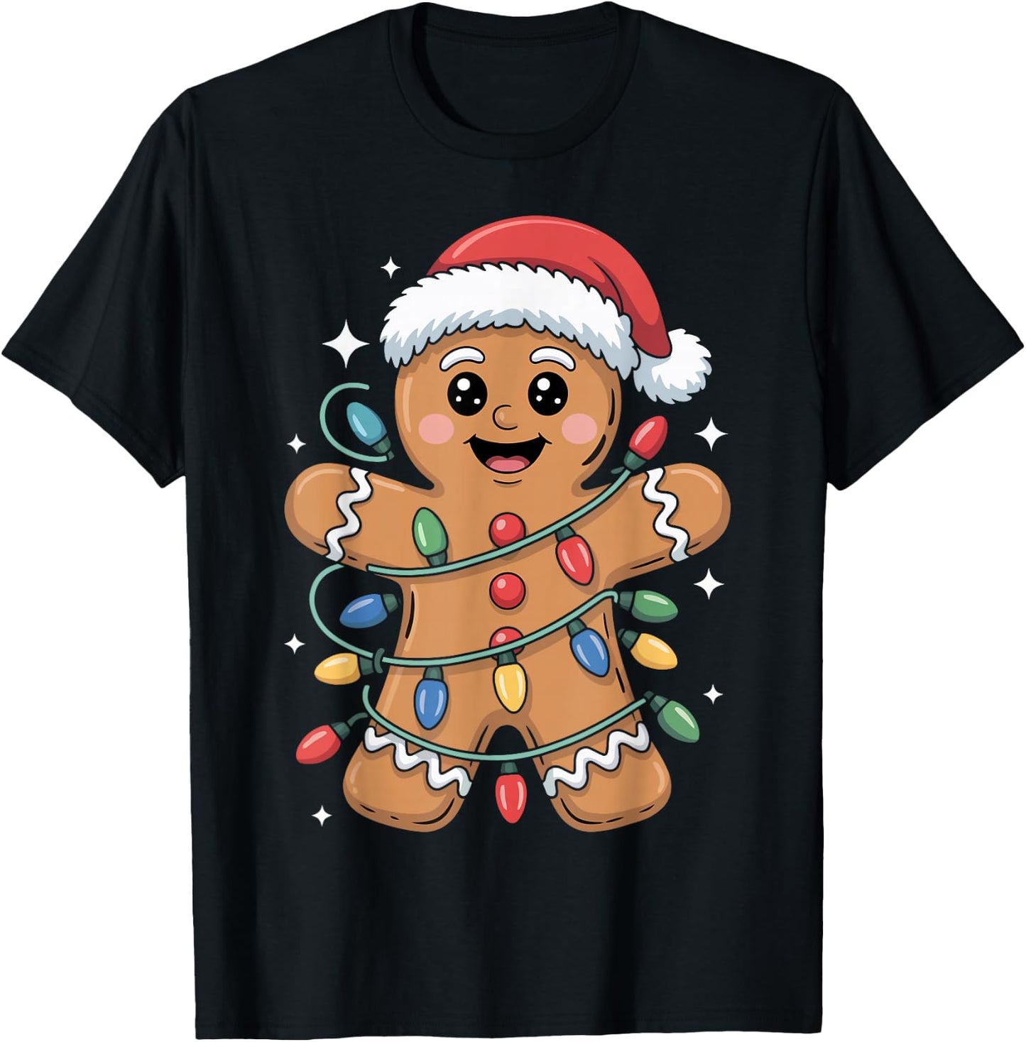 Gingerbread Man Tangled Christmas Lights T-Shirt - T-Shirt | Black