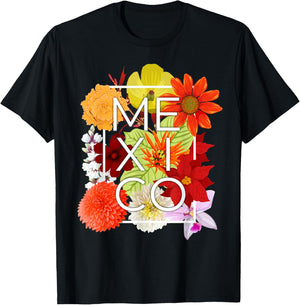 Flowers of Mexico Word Art - Mexican Pride T-Shirt - T-Shirt | Black