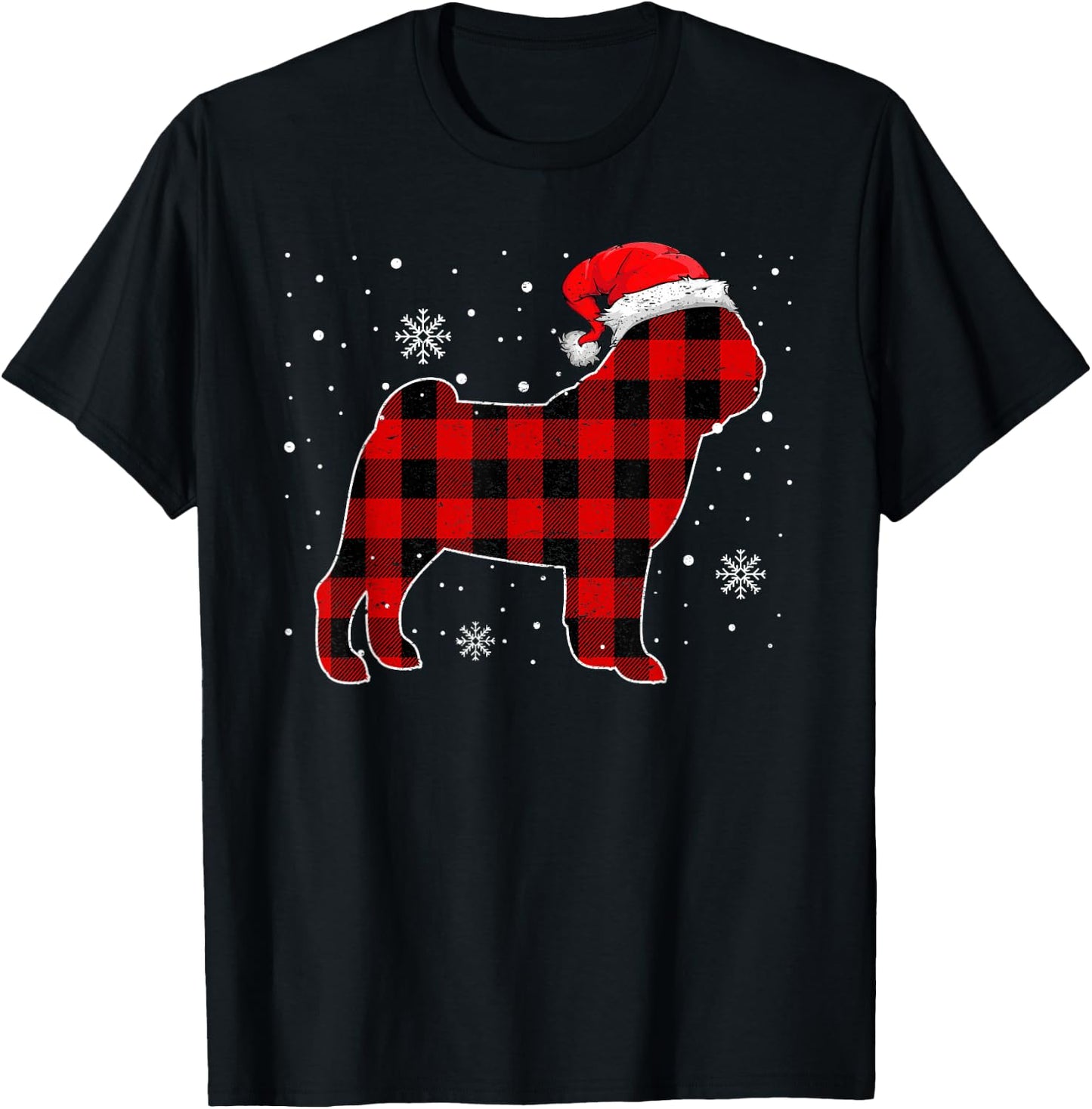 Christmas Buffalo Plaid Dog Shirt, Christmas Pug Pajama Women Kids T-Shirt - T-Shirt | Black
