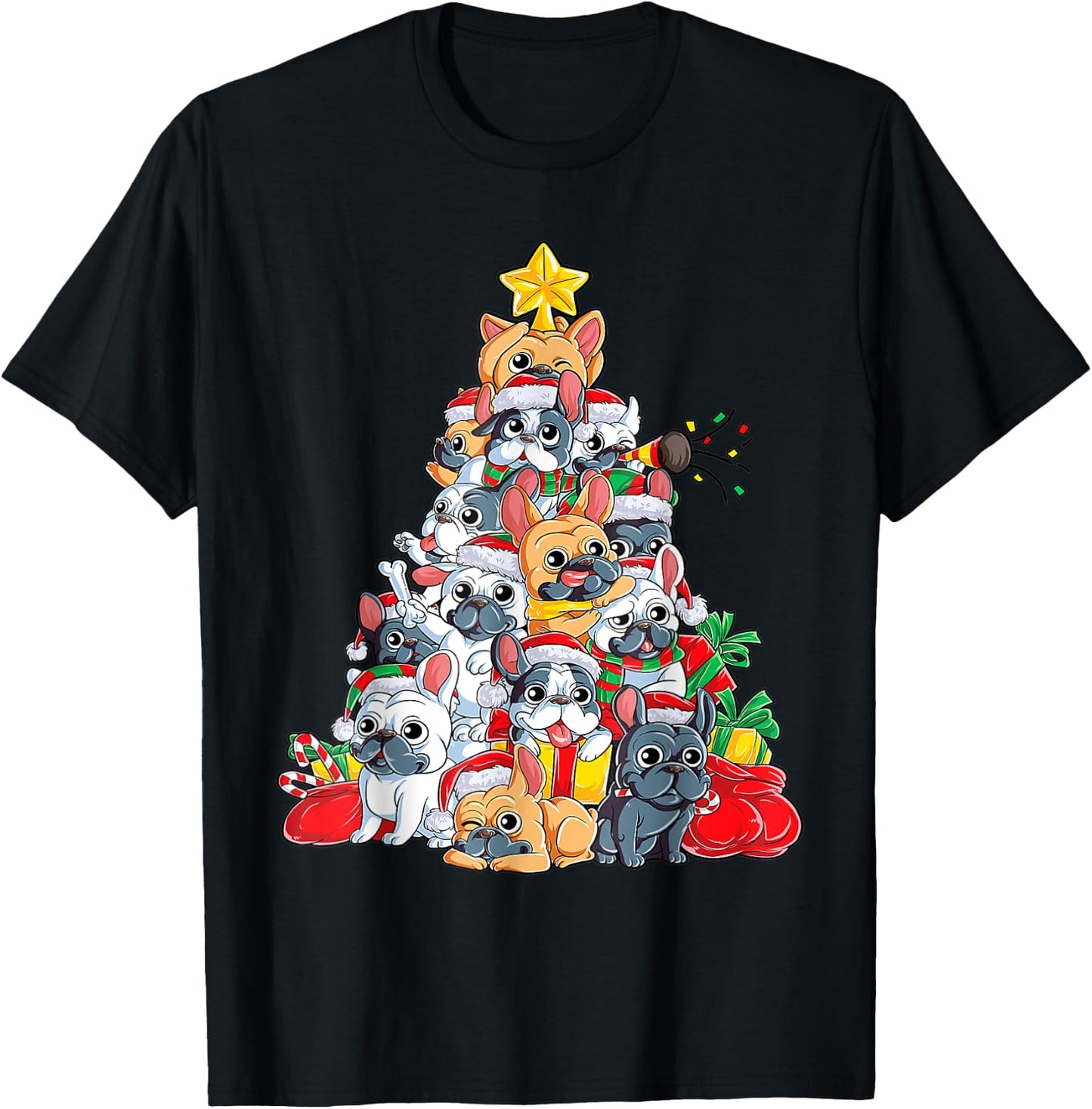 French Bulldog Christmas Tree Dog Santa Hat Xmas Boys Dogmas T-Shirt - T-Shirt | Black