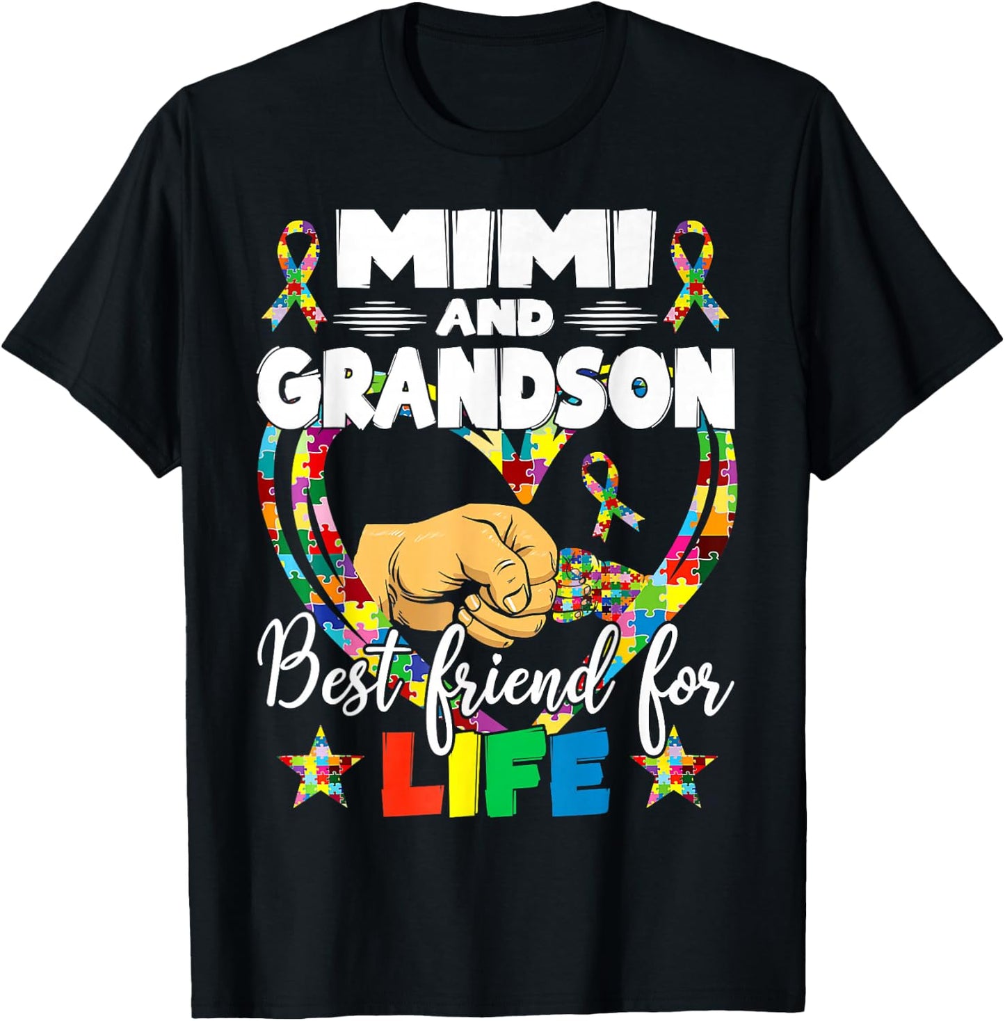 Supportive Women Autism Awareness Mimi And Grandson T-Shirt - T-Shirt | Black