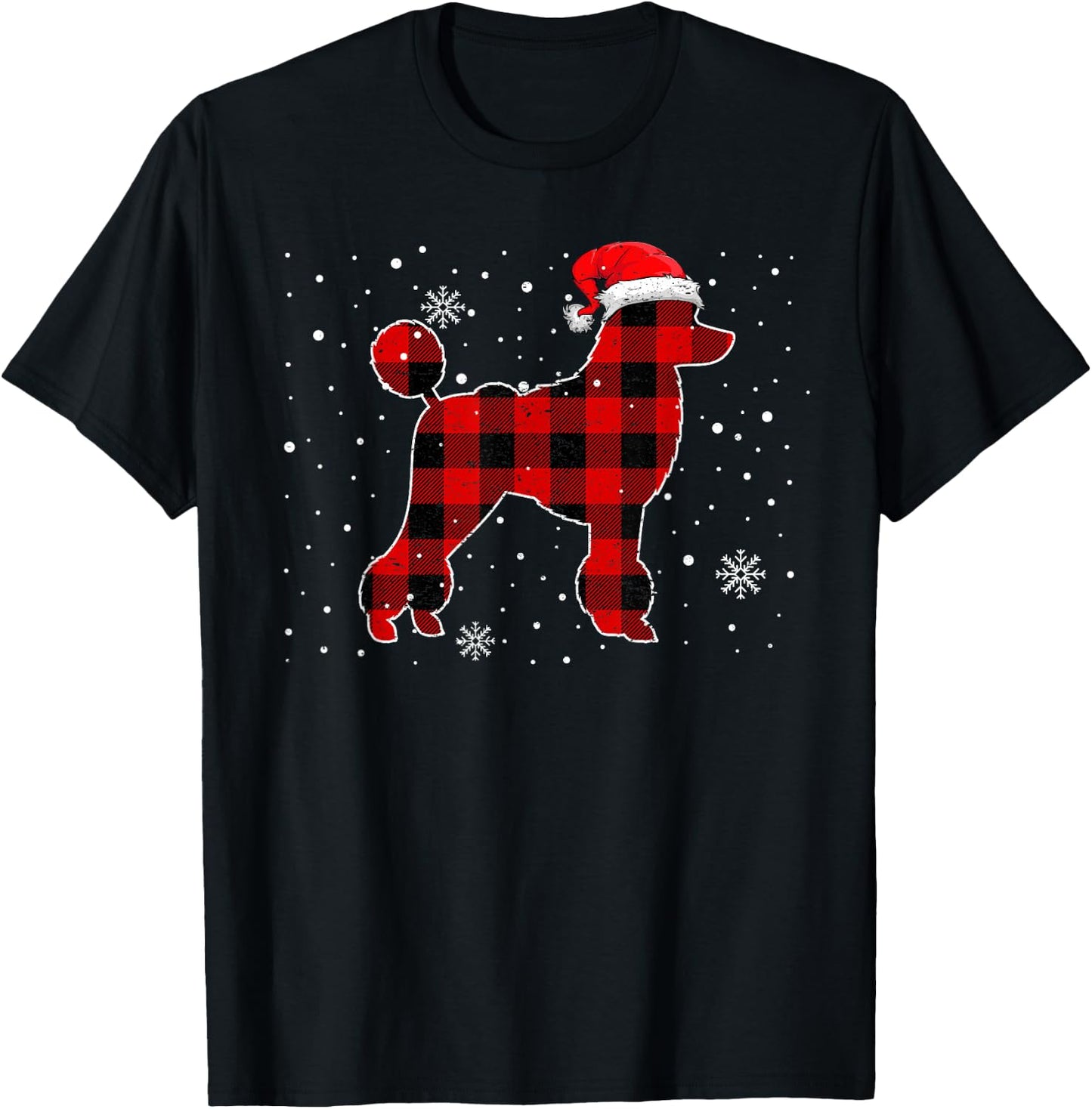 Christmas Buffalo Plaid Dog Shirt, Christmas Poodle Pajama Women Kids T-Shirt - T-Shirt | Black