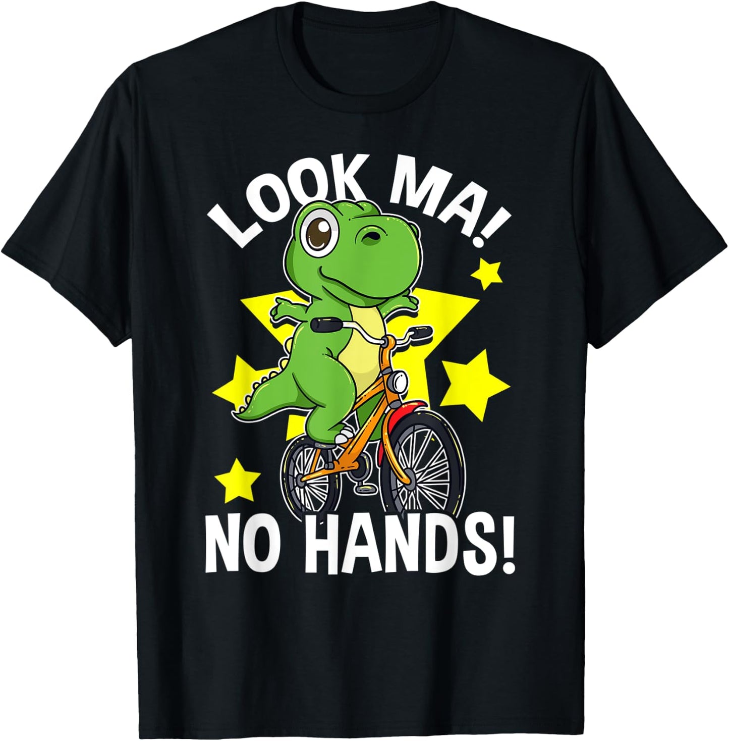 Look Ma No Hands Ride A Bicycle Learning Kids Funny Dinosaur T-Shirt - T-Shirt | Black