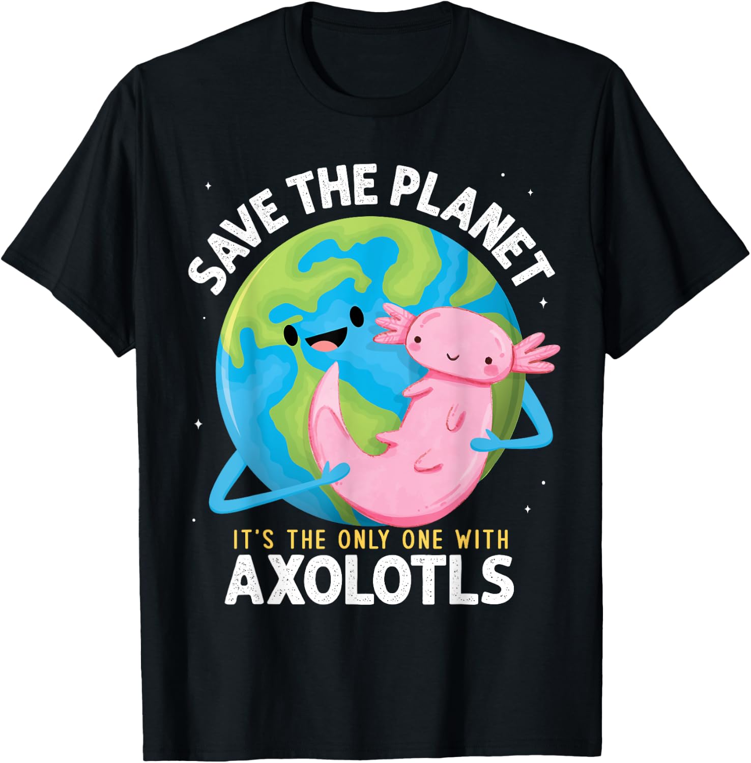 Earth Day 2026 Funny Save the Planet Axolotl Boys Girls T-Shirt - T-Shirt | Black