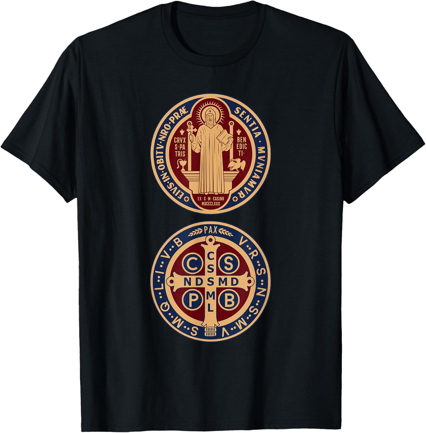 Saint Benedict Sacramental Medal Catholic T-Shirt - T-Shirt | Black