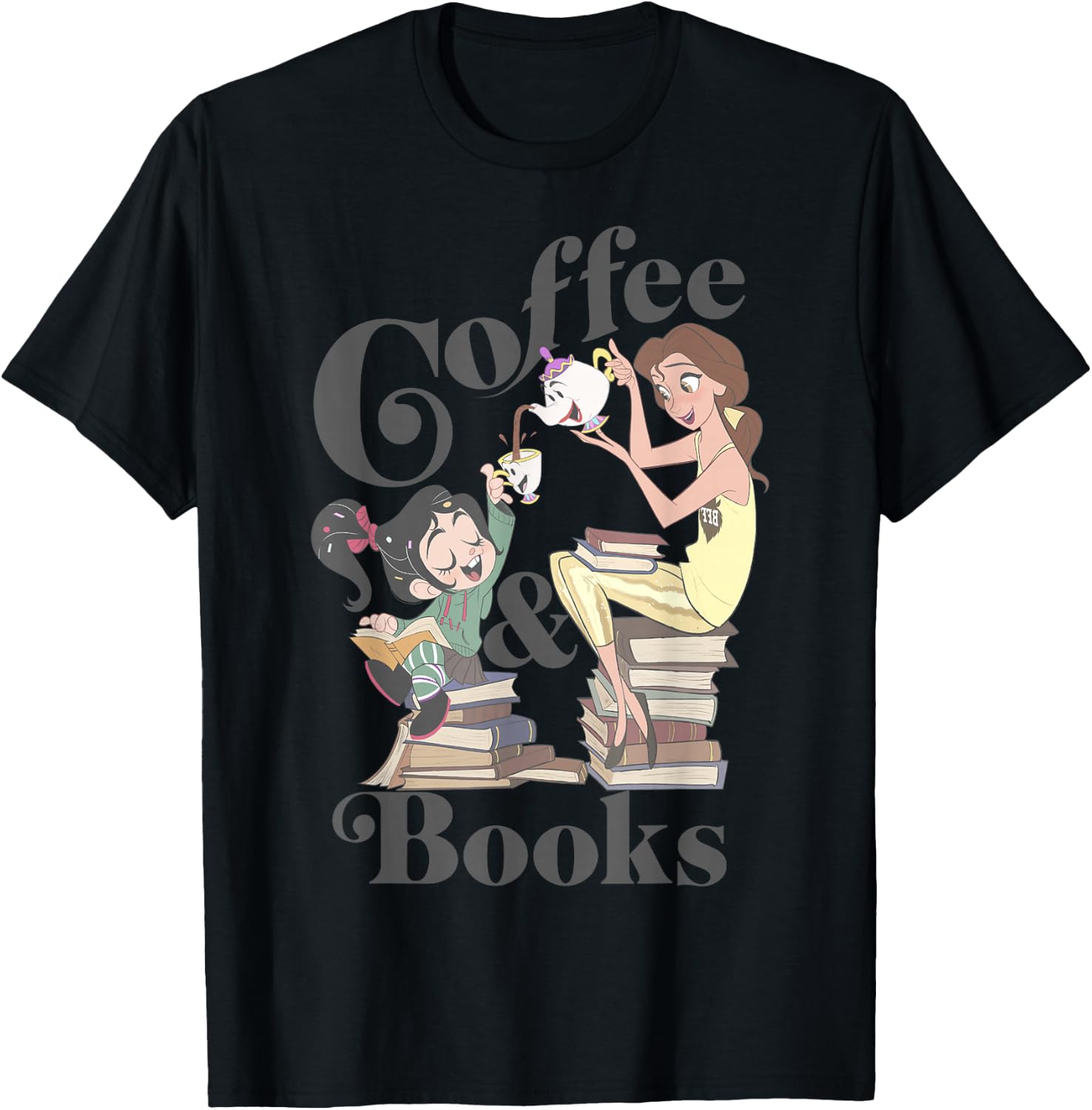Disney Belle & Vanellope Coffee And Books T-Shirt - T-Shirt | Black