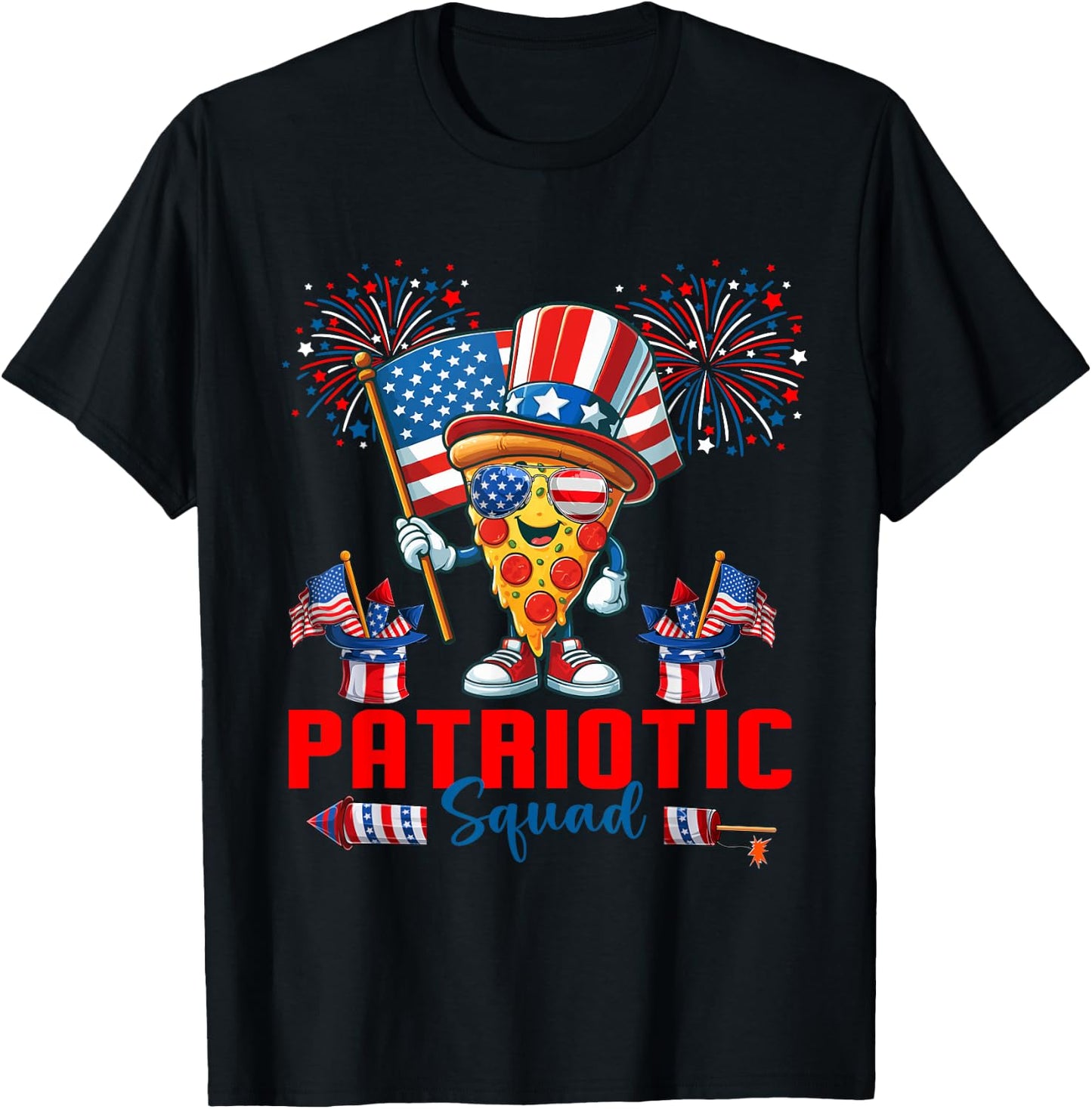 Patriotic Squad Pizza Sunglasses Flag Food Lover Patriotic T-Shirt - T-Shirt | Black