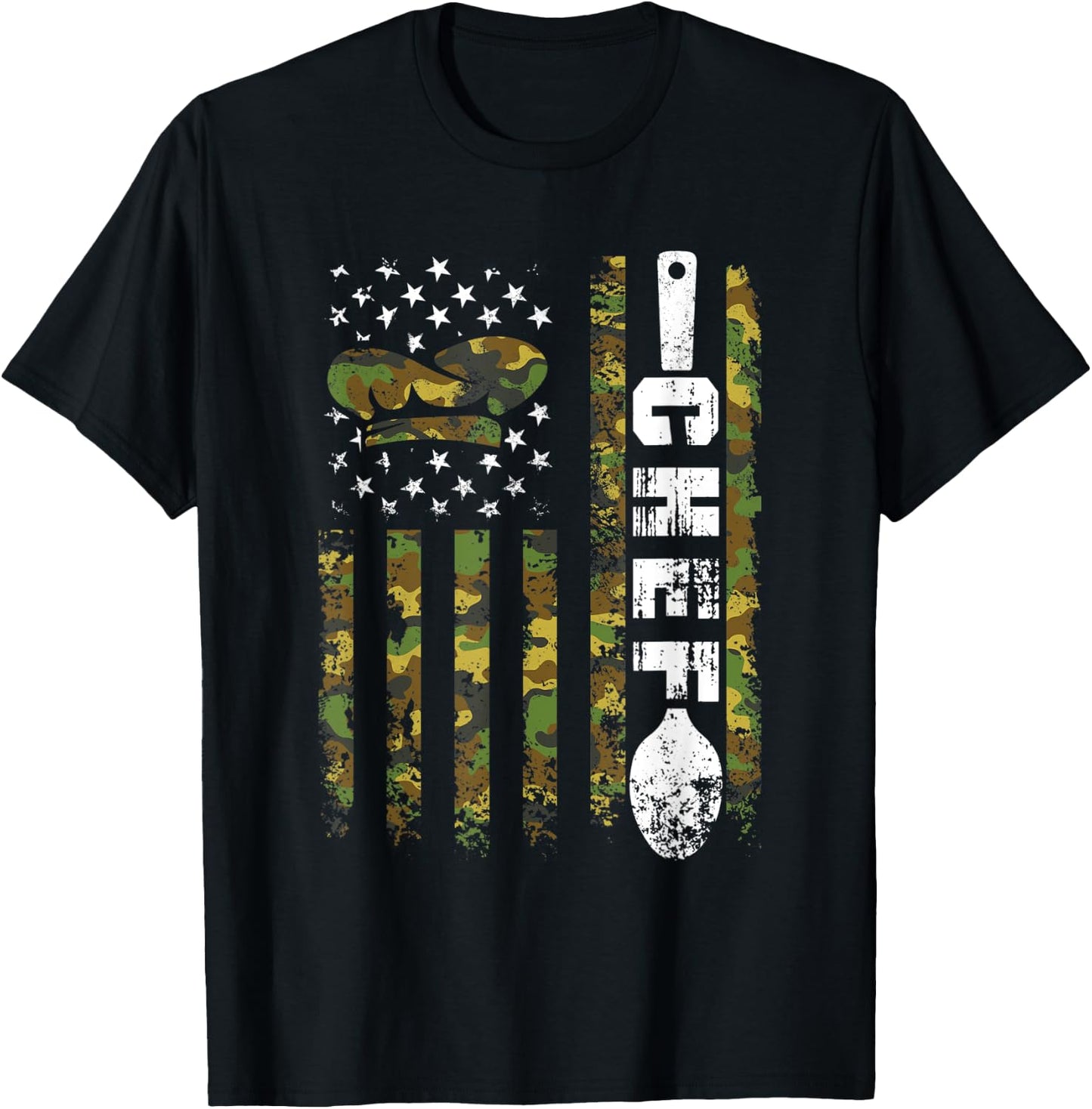 American Flag Camouflage Chef Patriotic 4th Of July T-Shirt - T-Shirt | Black