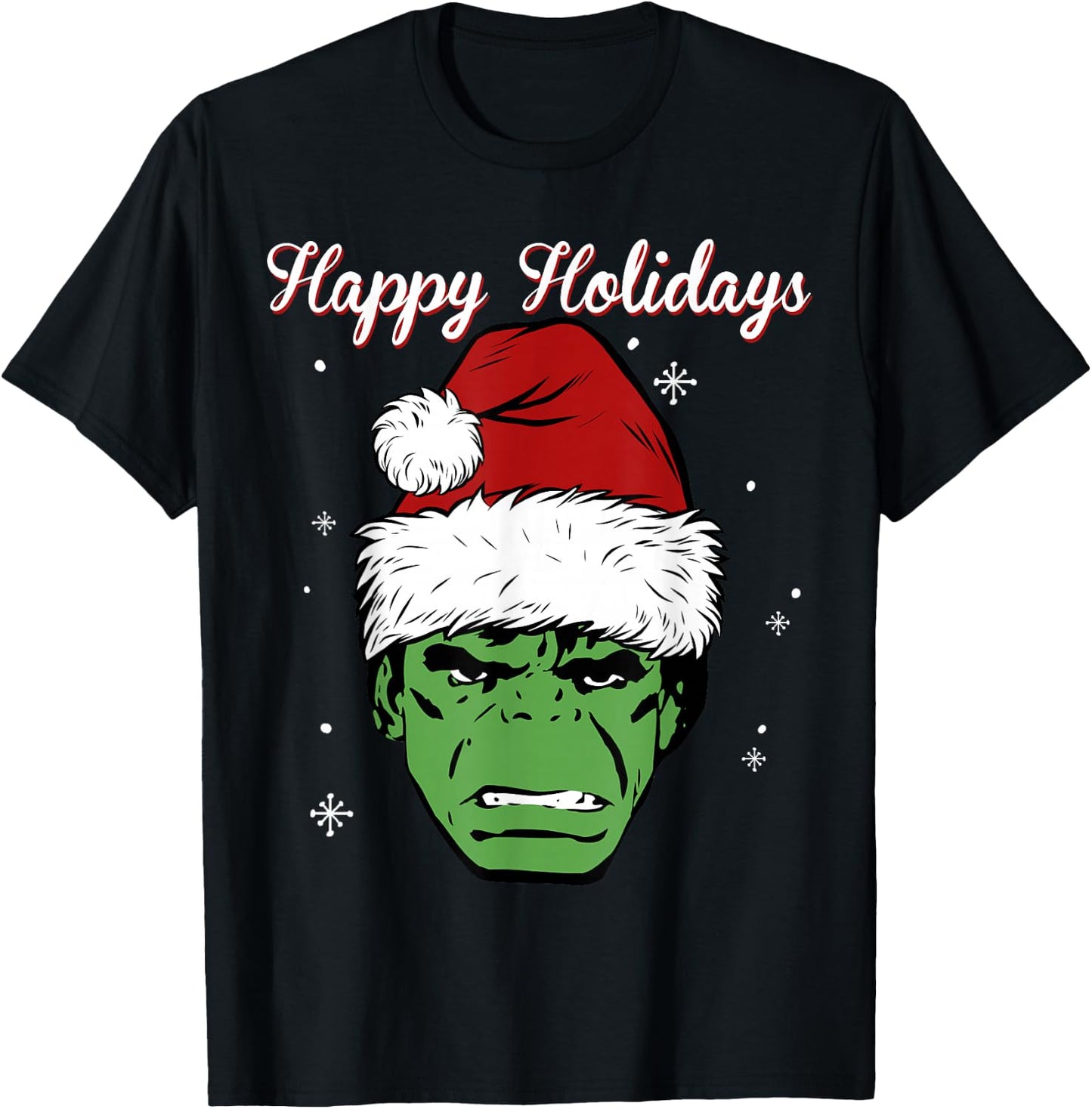 Marvel Hulk Santa Hat Happy Holidays Portrait Christmas T-Shirt - T-Shirt | Black